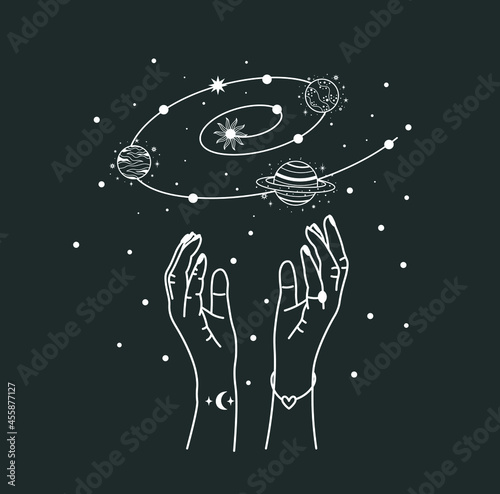 beautiful mystical illustration esotericism astrology yoga vedas cosmos universe on a dark background