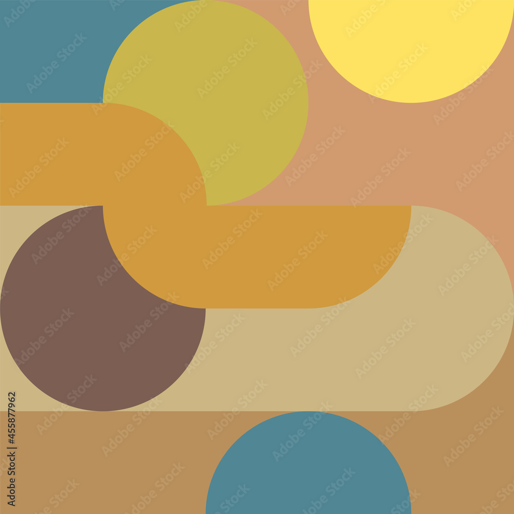 Background in trendy shades of the 70s, design for the cover. Simple flat vector pattern with stripes and waves texture.