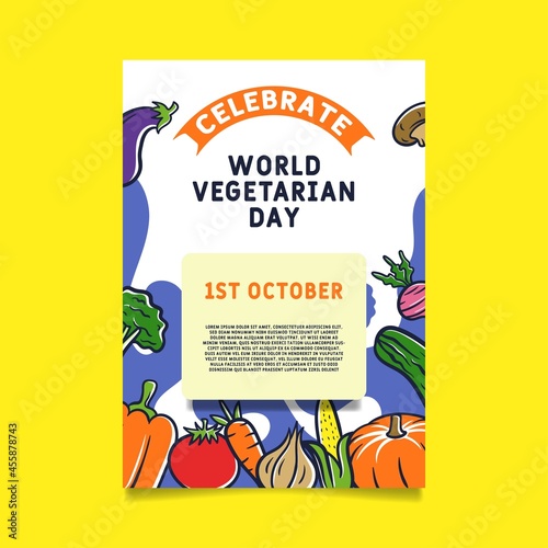 Hand drawn world vegetarian day vertical flayer template