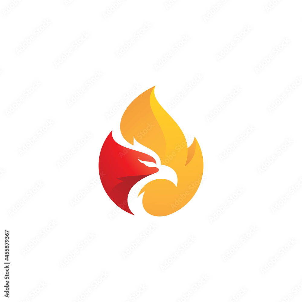 Modern Bird Phoenix Head and Fire Flame Logo Design with Colorful Gradient Color Modern Bird Phoenix Head and Fire Flame Logo Design with Colorful Gradient Color