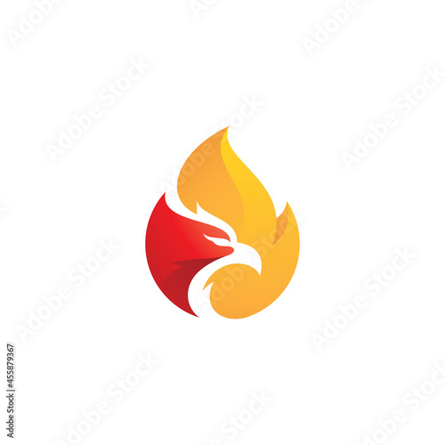 Modern Bird Phoenix Head and Fire Flame Logo Design with Colorful Gradient Color