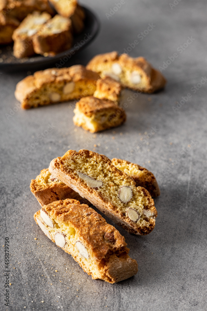 Italian cantuccini cookies. Sweet dried biscuits with almonds.