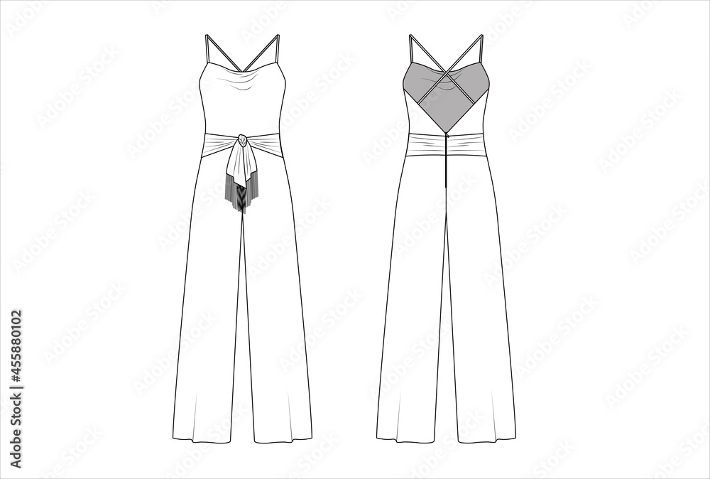 Jumpsuit sketch for women, shoulder straps and back cross straps dress Jumpsuit sketch for women, shoulder straps and back cross straps dress