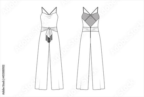 Jumpsuit sketch for women, shoulder straps and back cross straps dress