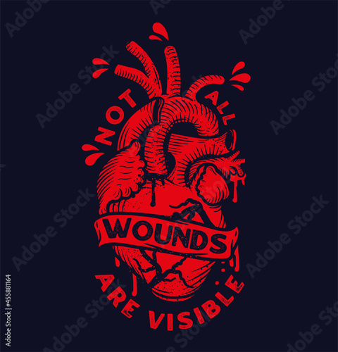 Not All Wounds Are Visible Inspirational Vector typography. Illustration with Heart For T-shirt and Denim.