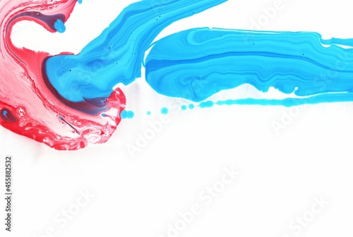 Red-blue-white marble background. The lines and waves of paint create an interesting structure. Background for web design, fabric, design, notebook cover.