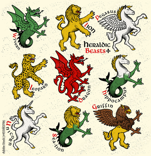 Heraldic beasts. Vector Illustration.