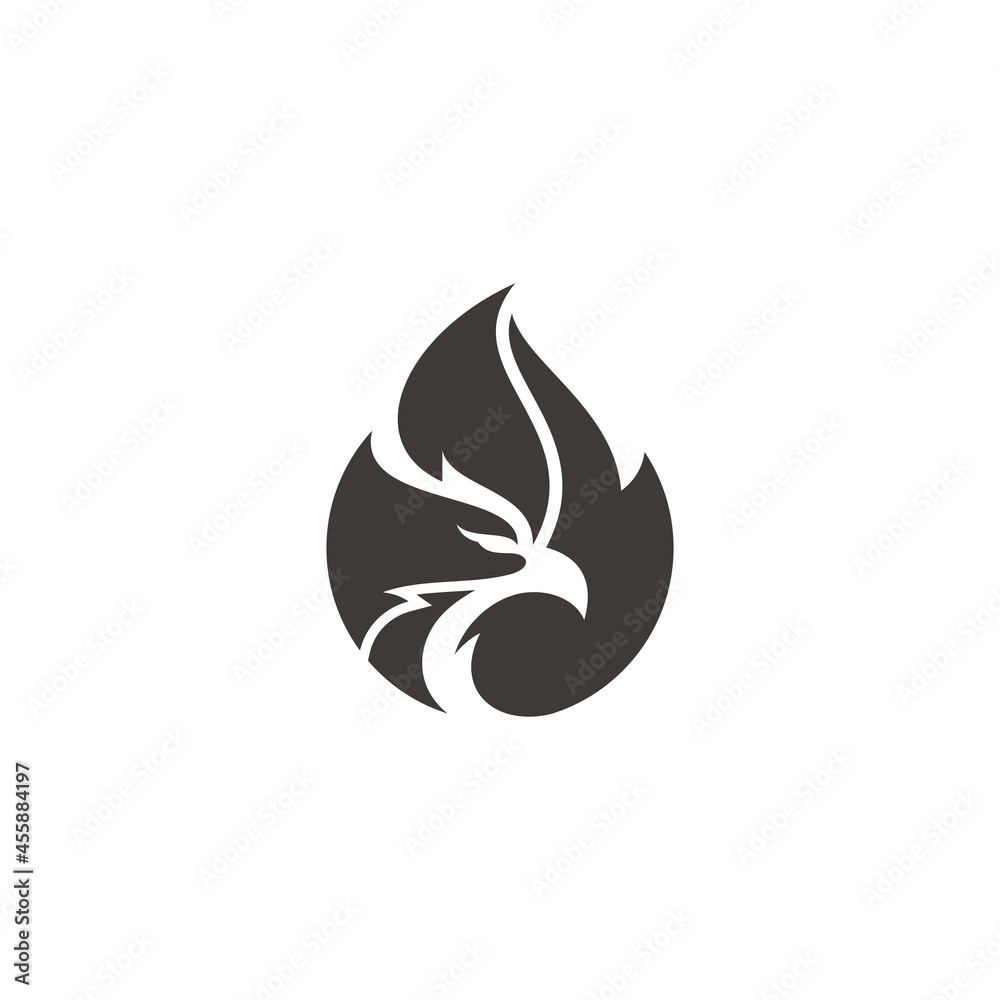 Phoenix Bird Head Silhouette and Fire illustration Logo Design Phoenix Bird Head Silhouette and Fire illustration Logo Design