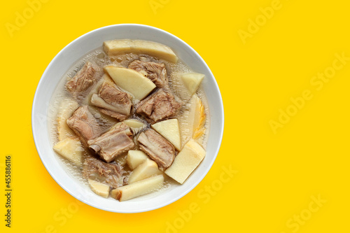 Fresh bamboo shoots with pork ribs soup
