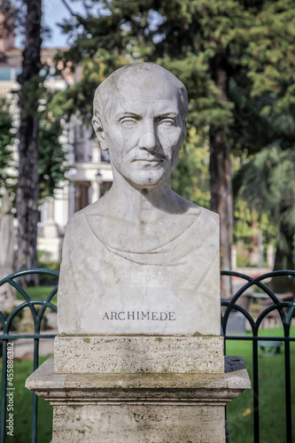 Photos Bust of Archimedes in the Borghese Garden in Rome.