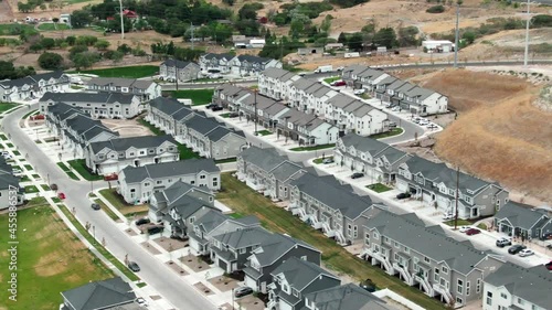 AERIAL SHOOT OF HOUSES ON A NEW NEIGHBORHOOD IN BLUFFDALE UTAH photo