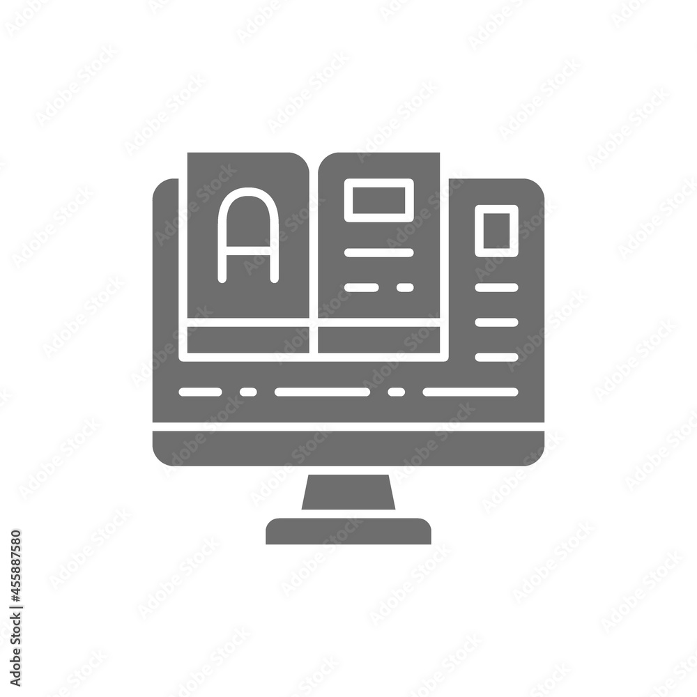 Online education, monitor with book grey icon. Online education, monitor with book grey icon.
