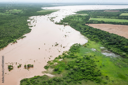 Aerial view of the flooded Nsimane River that flows into False Bay and the iSimangaliso Wetland Park photo