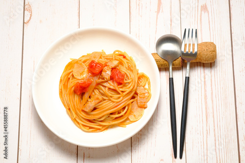 美味しい トマトソース スパゲティ パスタ コピースペース