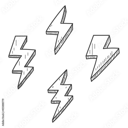 Set of lightning vector in doodle style isolated on white background