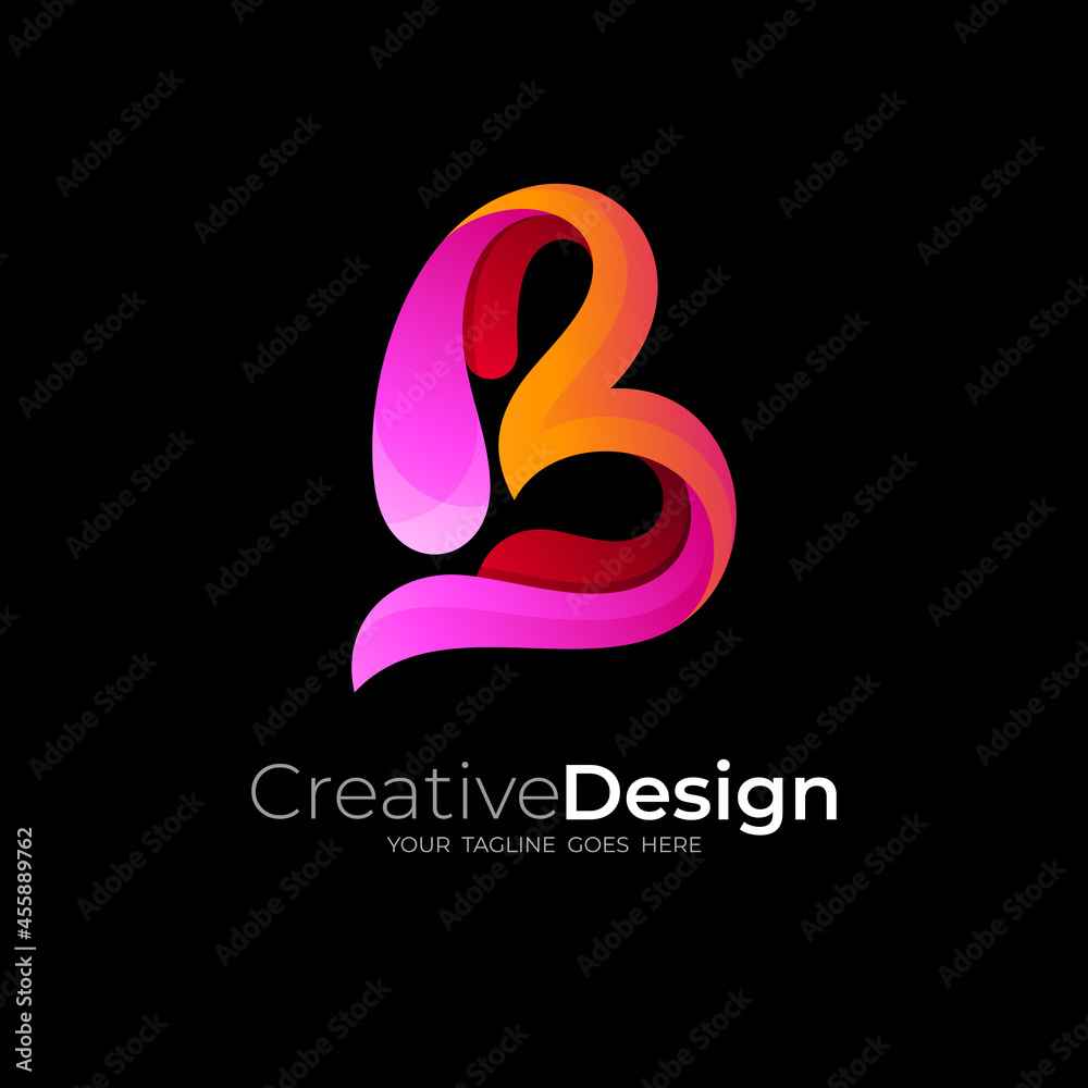Modern B logo and 3d colorful design, red color Modern B logo and 3d colorful design, red color