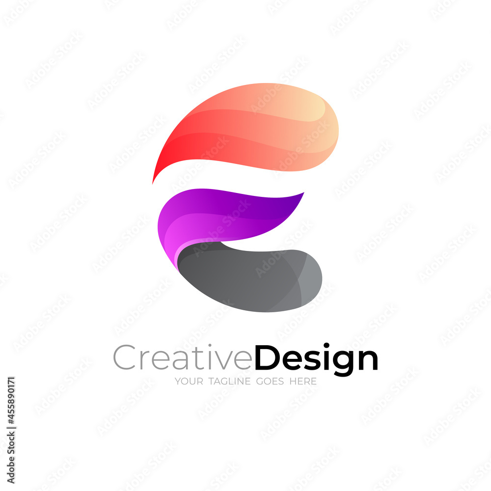 Letter E logo and abstract design template, 3d style