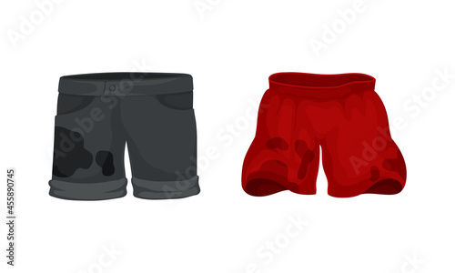 Spotted Shorts as Dirty Clothing with Stain for Laundry Vector Set