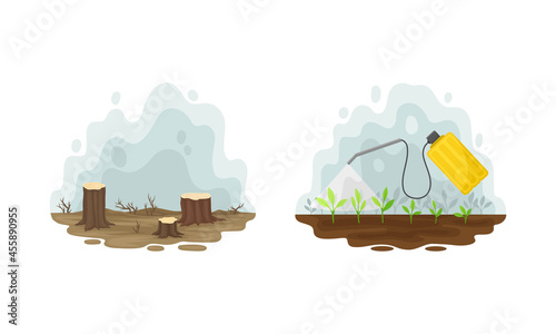 Environmental Issue and Ecological Problem with Deforestation Vector Set