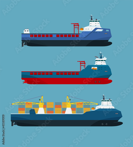 Set of cargo ships. Vector illustration.