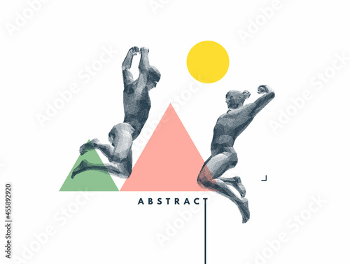 Two male rivals in mid air. Conflict. The concept of rivalry. Vector Illustration for advertising, marketing or presentation.