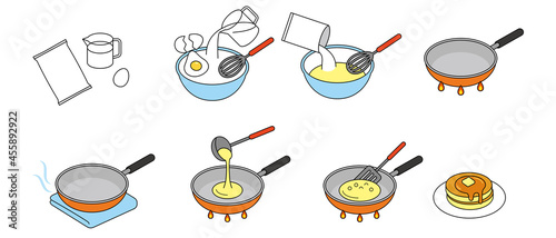 ホットケーキの作り方　How to make pancakes vector illustration