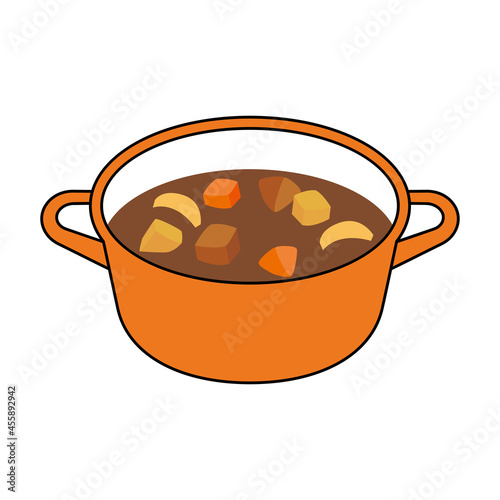 カレーが入っている鍋　curry in a pot vector illustration