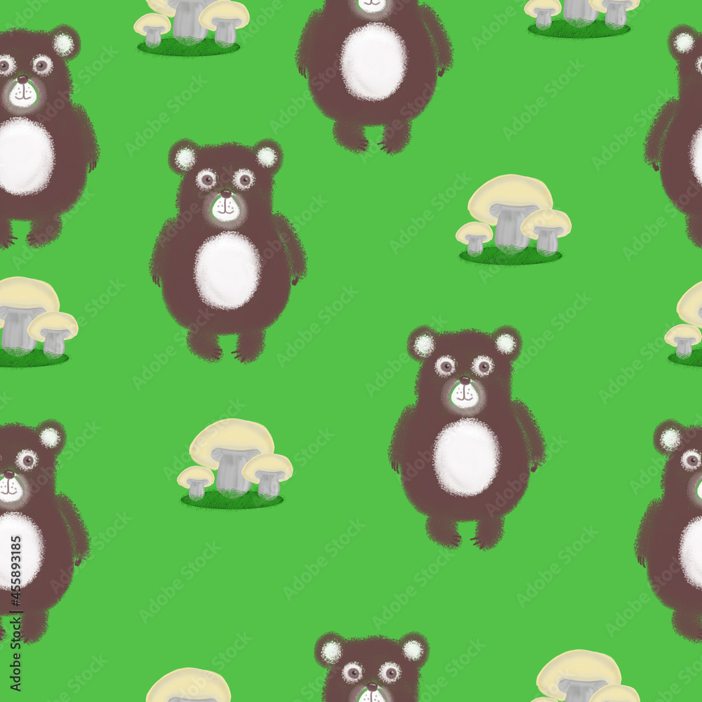 Fototapeta premium Seamless pattern with a bears. Design for a holiday. Printing for wrapping paper. An illustration for printing. Children's composition. Texture for fabric and paper.