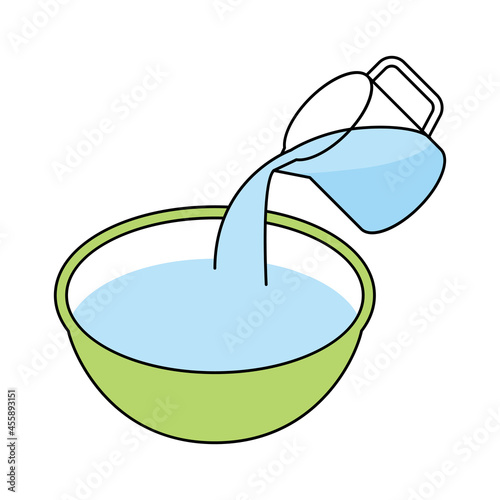 計量カップでボウルに水を入れる　Adding water to a bowl with a measuring cup vector illustration