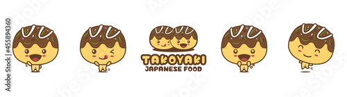 cute takoyaki mascot character, japanese food cartoon illustration