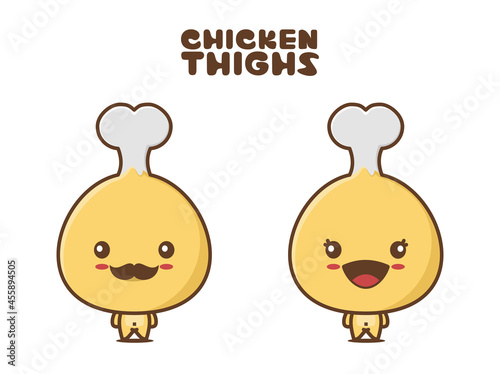 cute chicken thigh mascot, food cartoon illustration