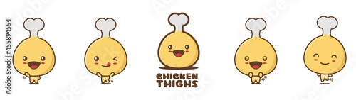 cute chicken thigh mascot, food cartoon illustration