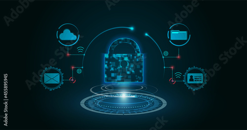 Padlock concept vector illustration, internet data protection, personal data protection, mailbox encryption, cloud data protection.