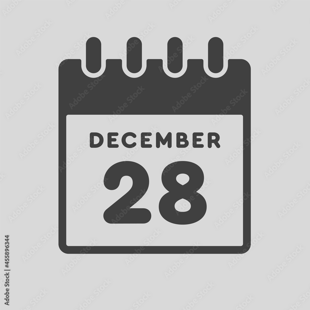 Icon day date 28 December, template calendar page