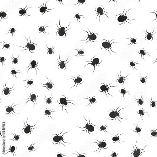 Seamless pattern with black spiders. Vector © Ulkar