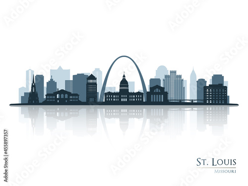 St.Louis skyline silhouette with reflection. Landscape St.Louis, Missouri. Vector illustration.