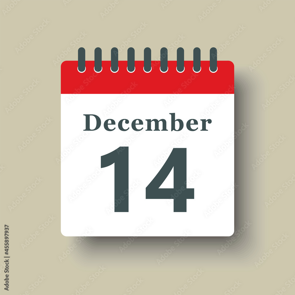 Icon day date 14 December, template calendar page Icon day date 14 December, template calendar page