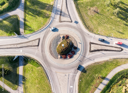 Roundabout and cars from above