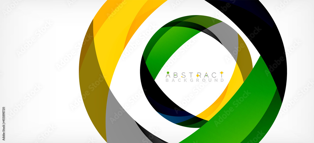 Obraz premium Color circle shapes, minimal geometric background. Trendy dynamic composition. Vector Illustration For Wallpaper, Banner, Background, Landing Page