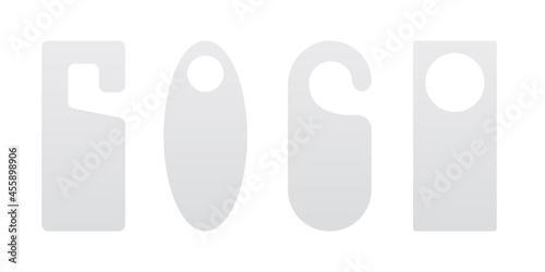 Hotel door hanger tags template icon signs set flat style design vector illustration. Empty door flyer or do not disturb mock up isolated on white background.
