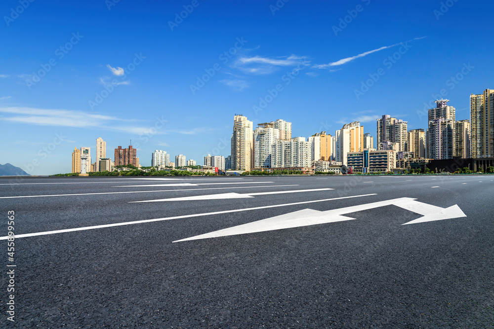 Road ground and urban architectural landscape