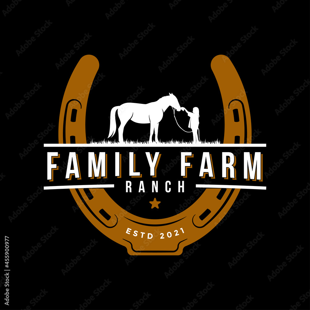 family ranch logo design, horse farm logo design - obrazy, fototapety, plakaty 