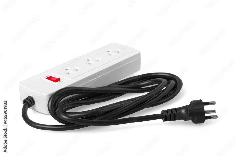 extension power strip on white background. Saving energy and power, safety dangerous concept extension power strip on white background. Saving energy and power, safety dangerous concept