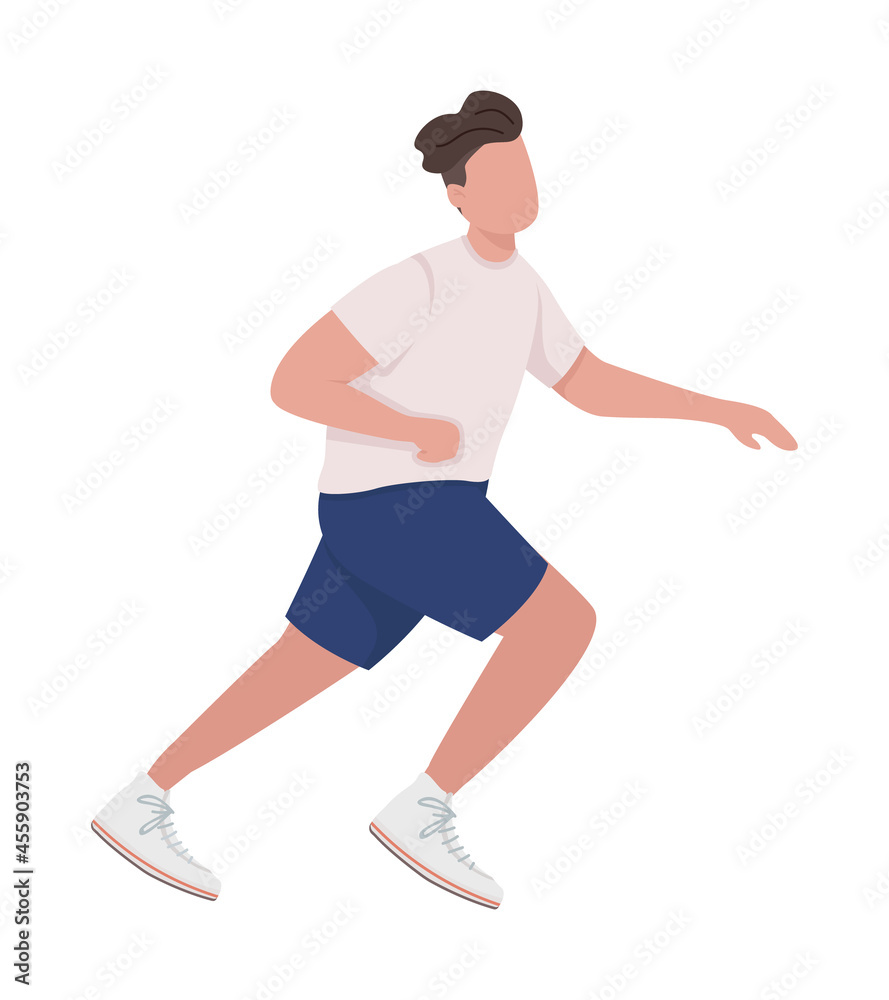 Male sprinter semi flat color vector character. Jumping figure. Full body person on white. Participate in athletic event isolated modern cartoon style illustration for graphic design and animation