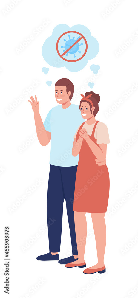 Happy couple see off someone semi flat color vector character. Parents figures. Full body people on white. After covid isolated modern cartoon style illustration for graphic design and animation Happy couple see off someone semi flat color vector character. Parents figures. Full body people on white. After covid isolated modern cartoon style illustration for graphic design and animation