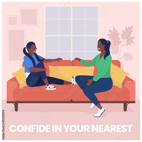 Family support social media post mockup. Confide in your nearest phrase. Web banner design template. Booster, content layout with inscription. Poster, print ads and flat illustration