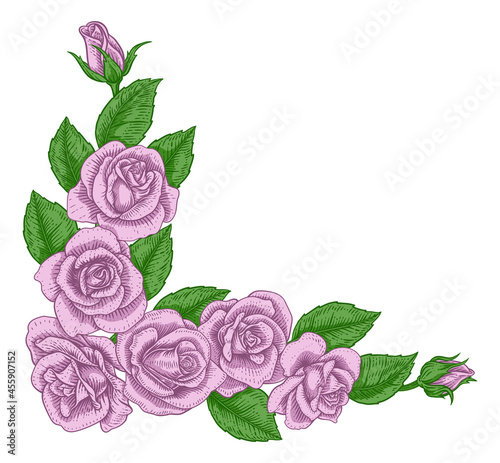 Rose Flower Border Woodcut ...