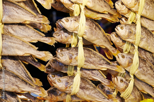 Dried fish on display in a traditional market