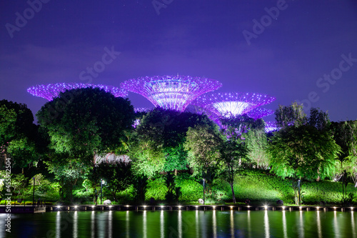 SINGAPORE, SINGAPORE - MARCH 2019: The Supertree Grove at Gardens by the Bay in Singapore near Marina Bay Sands hotel