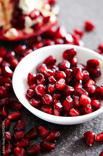 pomegranate seeds in a bowl